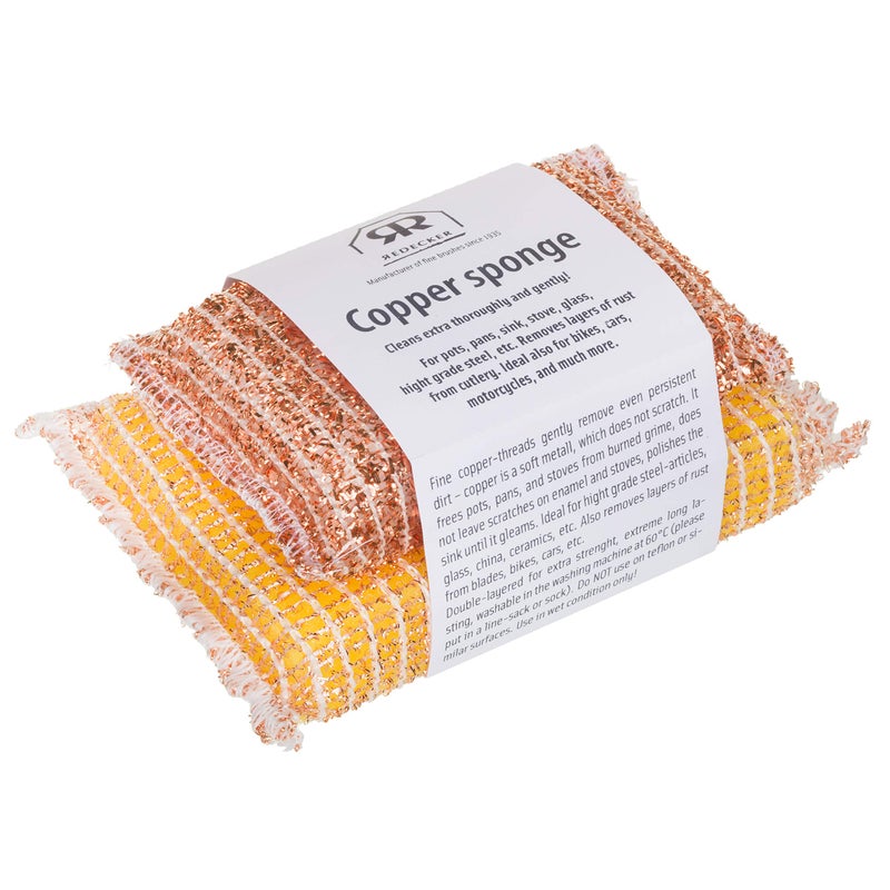 REDECKER Kitchen Woven Copper Sponge, 2-Piece - Abrasive Scrubber, Cleans Stainless Steel Appliances, Pots and Pans, Auto Parts and More, Machine Washable - Copper Cleaning Sponge - Image 1